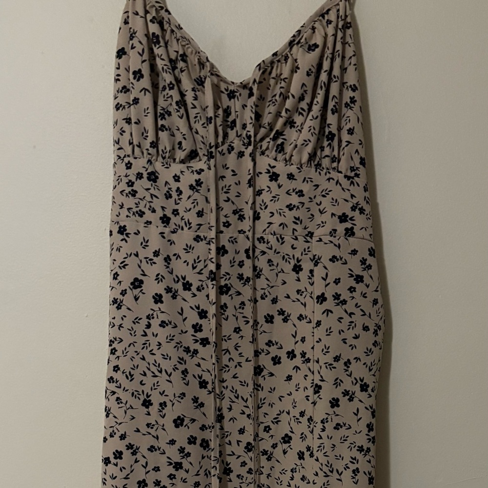 Tan and Black Tie Front Pencil Midi Dress
